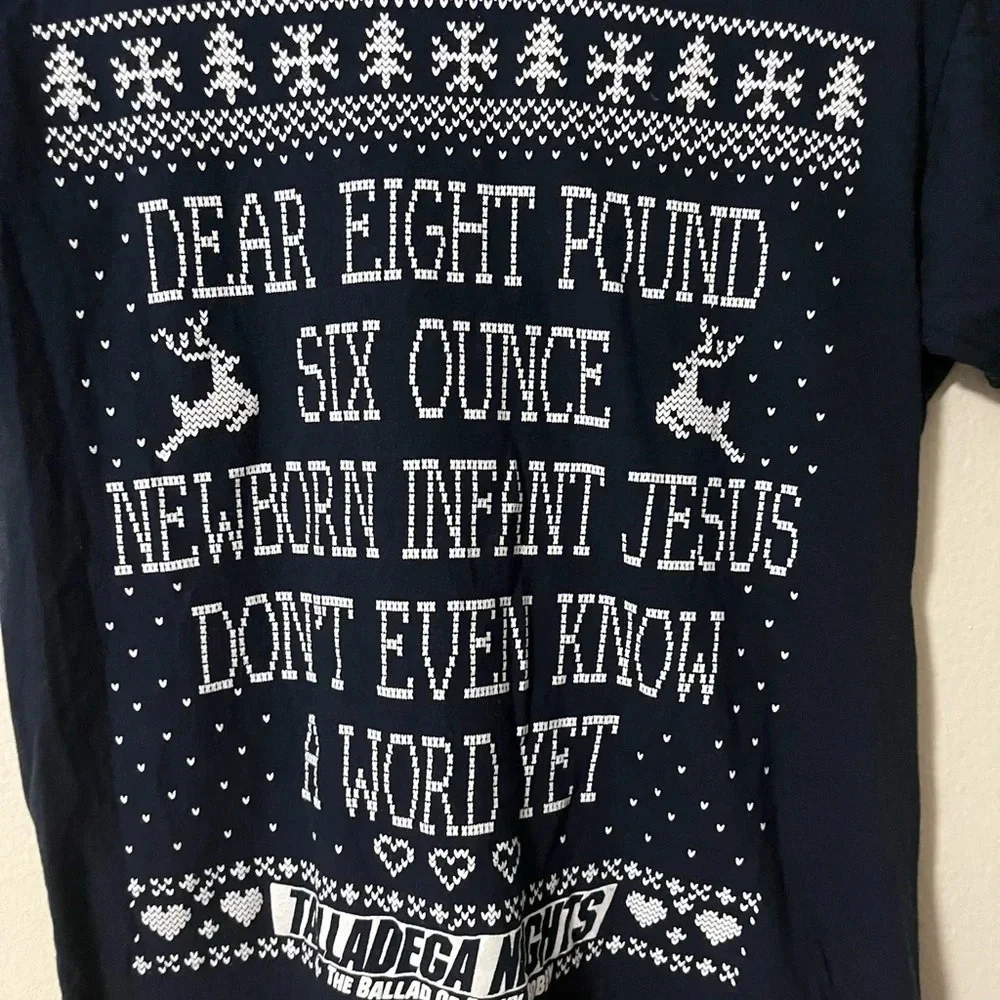 Talladega Nights Baby Jesus Christmas Sweater Print Graphic Tee Size Small Humor - Picture 3 of 5